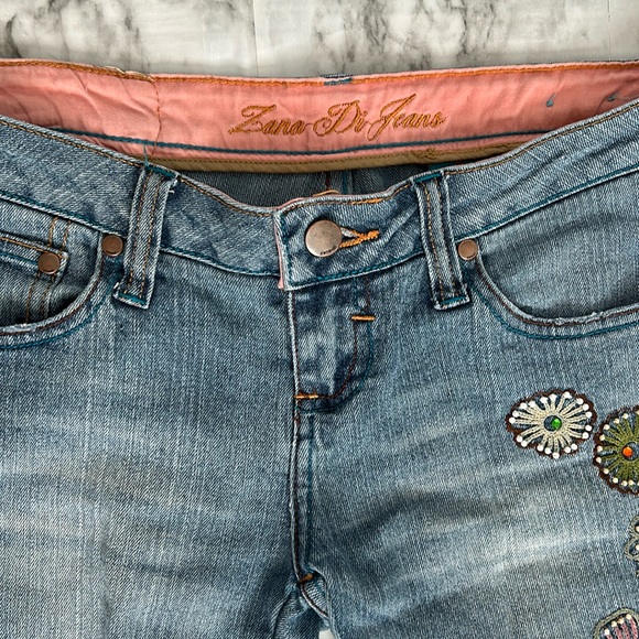 Zana Di Jeans | juniors sizing 3 low rise Y2K 90s flare jeans embroidered pearls - Picture 7 of 16